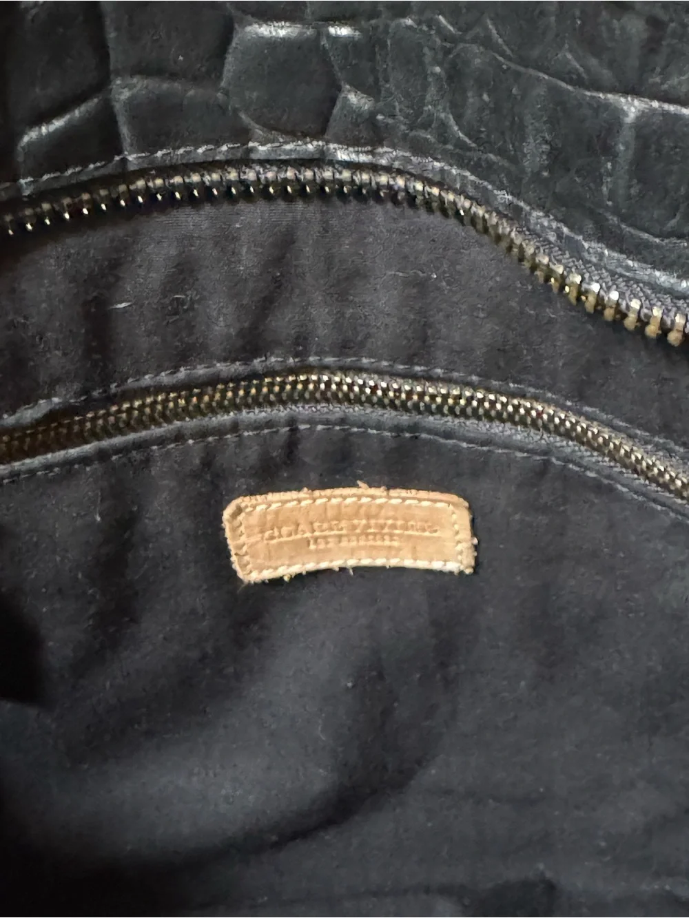 Clare V Black Croc-Embossed Leather Weekender Bag Tote with Shoulder Strap